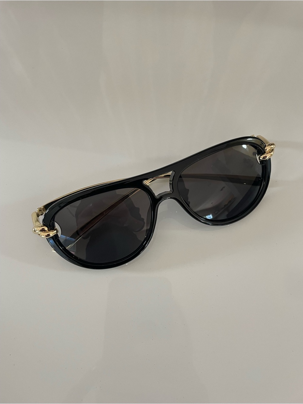 BOTTEGA VENETA STYLE Gold Aviator Sunglasses black grey dark KNOT rare - Picture 2 of 7